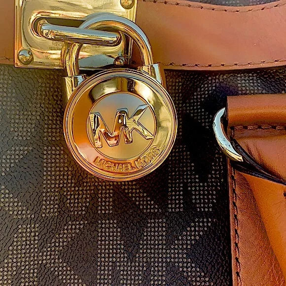 Michael Michael Kors Leather Hamilton Logo Tote Satchel Signature Monogram Bag - Picture 9 of 12